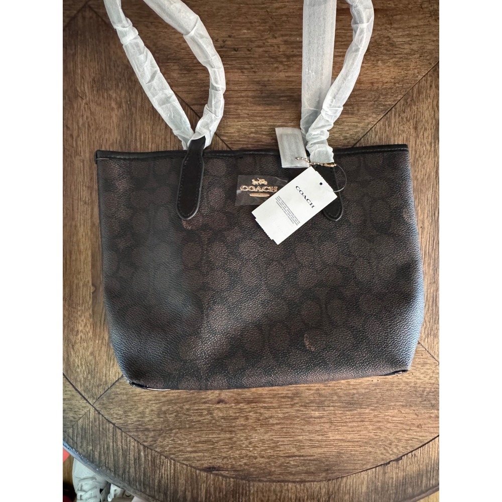 Coach Small City Tote Signature Canvas Dark Brown CU759 Shoulder Bag NEW